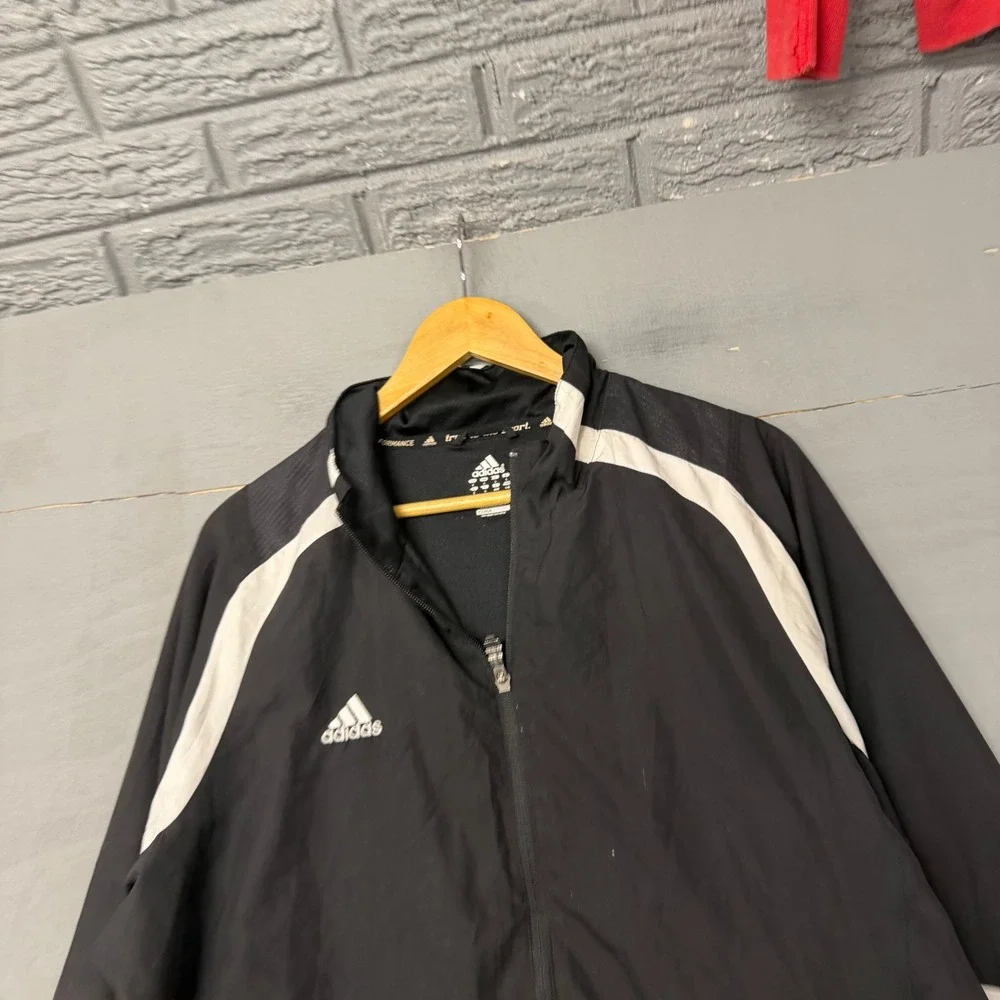 Adidas Mens ClimaProof Windbreaker Jacket Black White Full Zip Large RN 88387‎